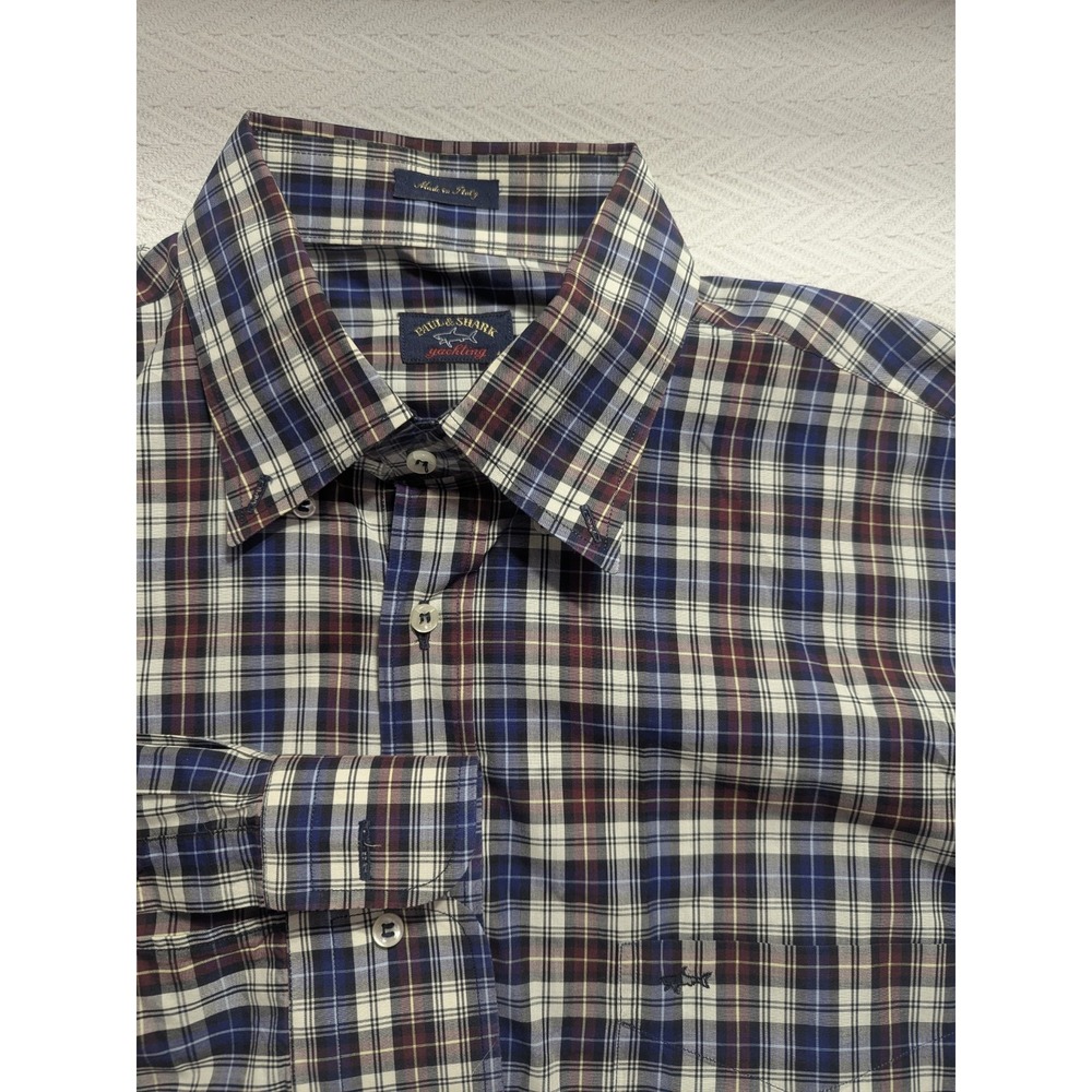 Vintage Paul & Shark Yachting Italy Plaid Button Shirt Mens XL‎ 44 Cotton